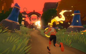 Szene aus Ring Fit Adventure für Nintendo Switch: Spielfigur joggt mit Fitness-Ring durch die Welt.