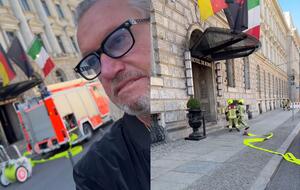 Video von Robert Geiss vor dem Hotel mit Feuerwehr