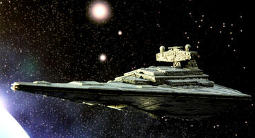 Ein Raumschiff aus Star Wars im Weltall