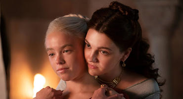 Milly Alcock as Young Rhaenyra, Emily Carey as Young Alicent, House of the Dragon (2022). 