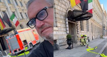 Video von Robert Geiss vor dem Hotel mit Feuerwehr