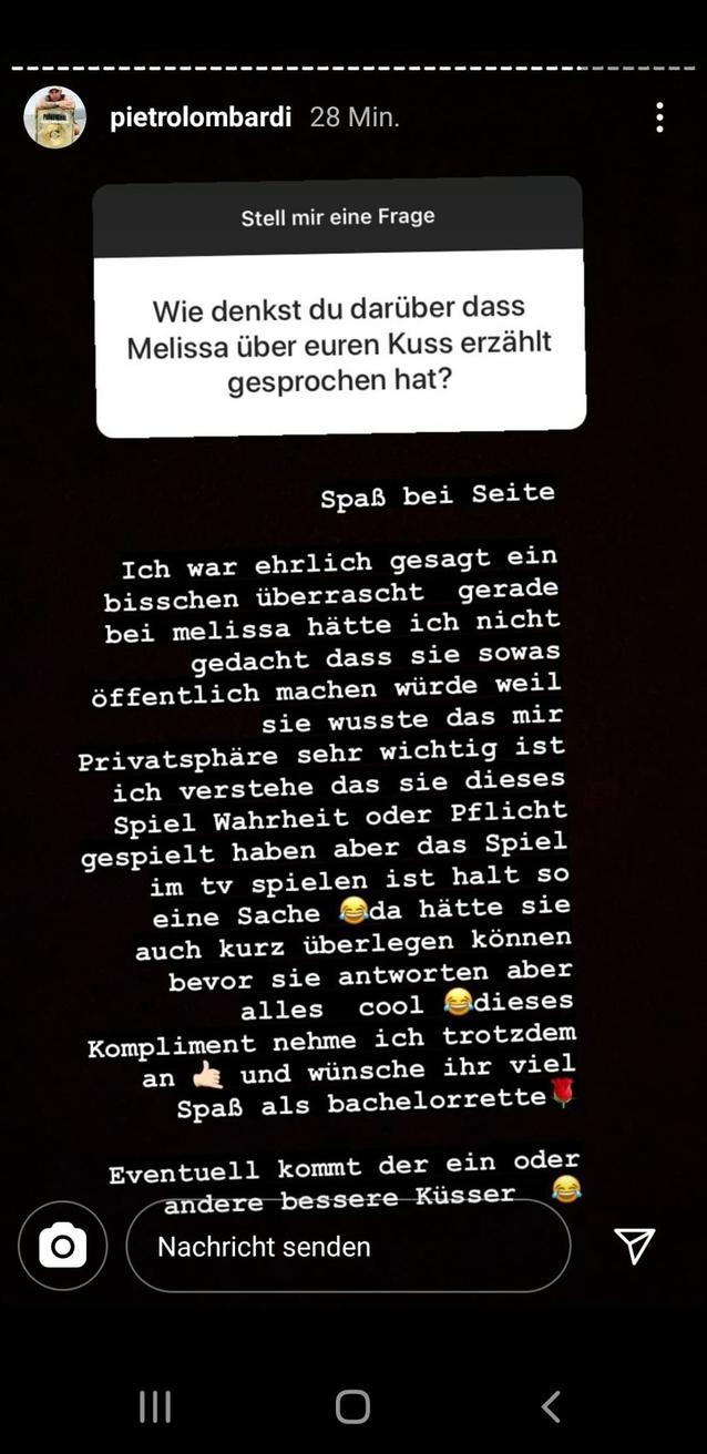 Pietro Lombardi ist enttäuscht von Melissa Damilia