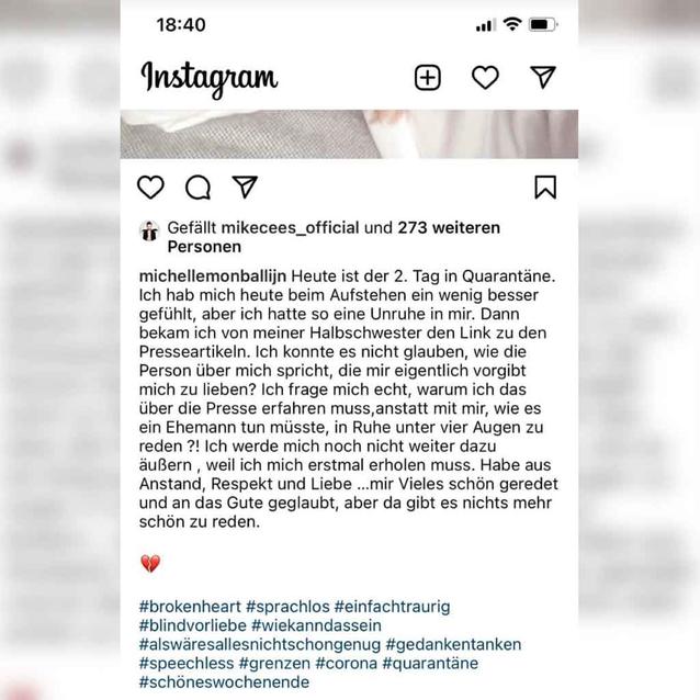 Instagram Post Michelle Monballijn zu Trennung von Mike Cees