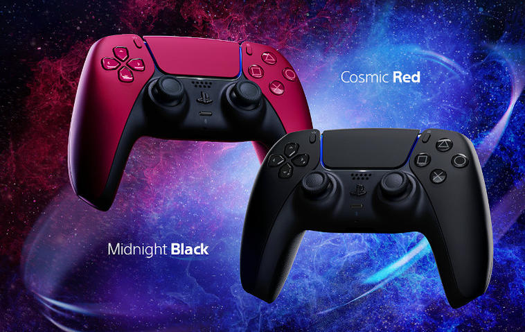 PS5 DualSense Controller in den Farbvarianten Midnight Black und Cosmic Red