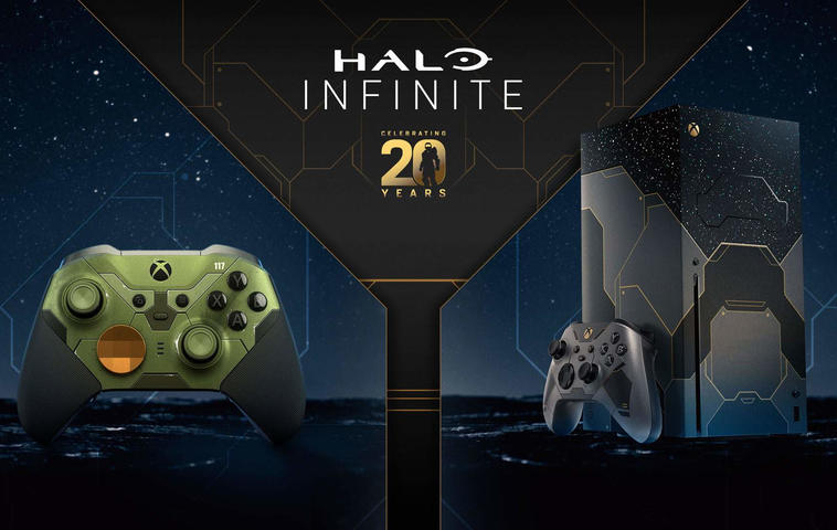 Xbox Elite Wireless 2 Controller und Xbox Series X im Halo-Design zum 20. Jubiläum der Halo-Reihe