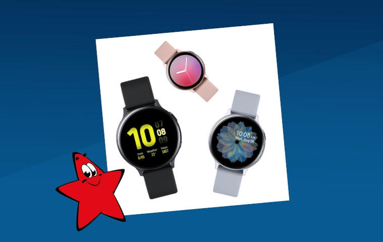 Drei Modelle der Samsung Galaxy Watch Active 2 in schwarz, silbern und roséfarben