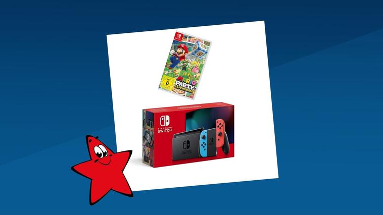 Nintendo Switch im Karton und Spiel Mario Party Superstars