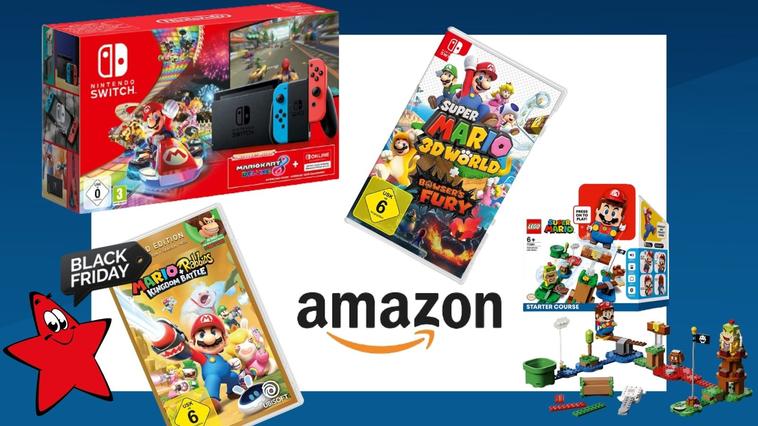 Super Mario Spiele, Super Mario Lego und Nintendo Switch Konsole mit Mario Kart