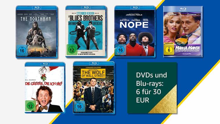 "6 für 30" auf DVDs und Blu-rays bei Amazon
