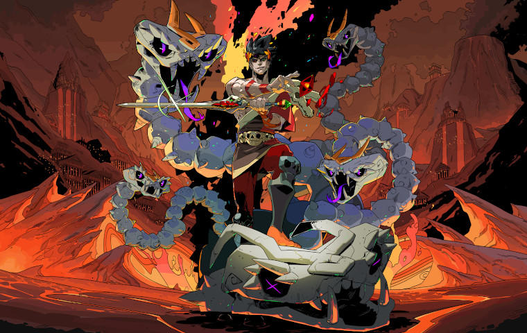 Artwork zum Roguelike-Spiel Hades: Zagreus besiegt die Hydra Lernie